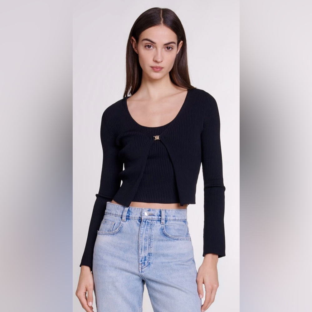 NWT Maje $345 Black Ribbed Women's cardigan size Small (36)